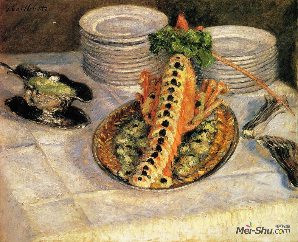 古斯塔夫·卡里伯特(Gustave Caillebotte)高清作品《小龙虾的静物》