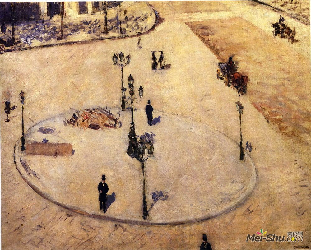 古斯塔夫·卡里伯特(Gustave Caillebotte)高清作品《豪斯曼大道上的交通岛》