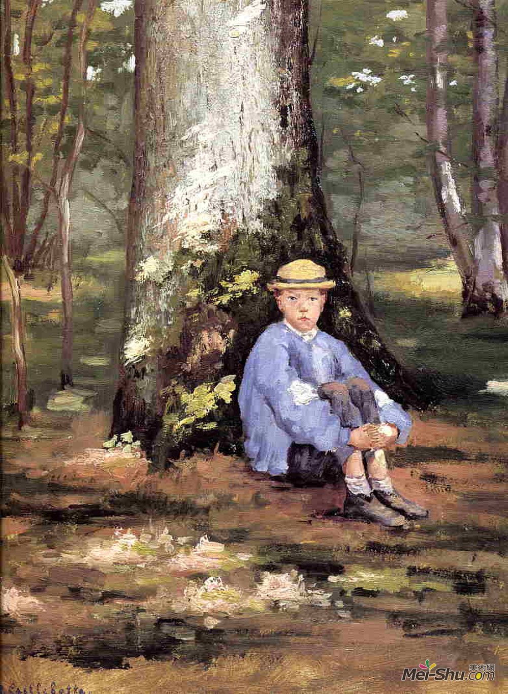 古斯塔夫·卡里伯特(Gustave Caillebotte)高清作品《Yerres, Camille Daurelle under an Oak Tree》