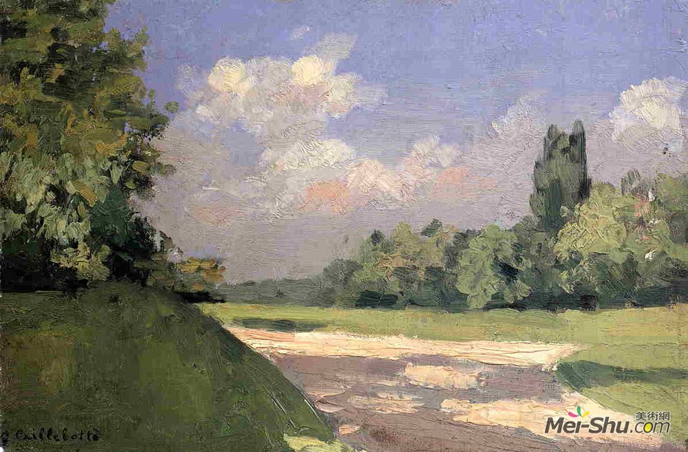 古斯塔夫·卡里伯特(Gustave Caillebotte)高清作品《伊埃尔勒，公园里的草坪，从一条小路上看到》