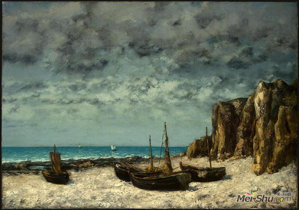 古斯塔夫·库尔贝(Gustave Courbet)高清作品《船在海滩上，象鼻山》