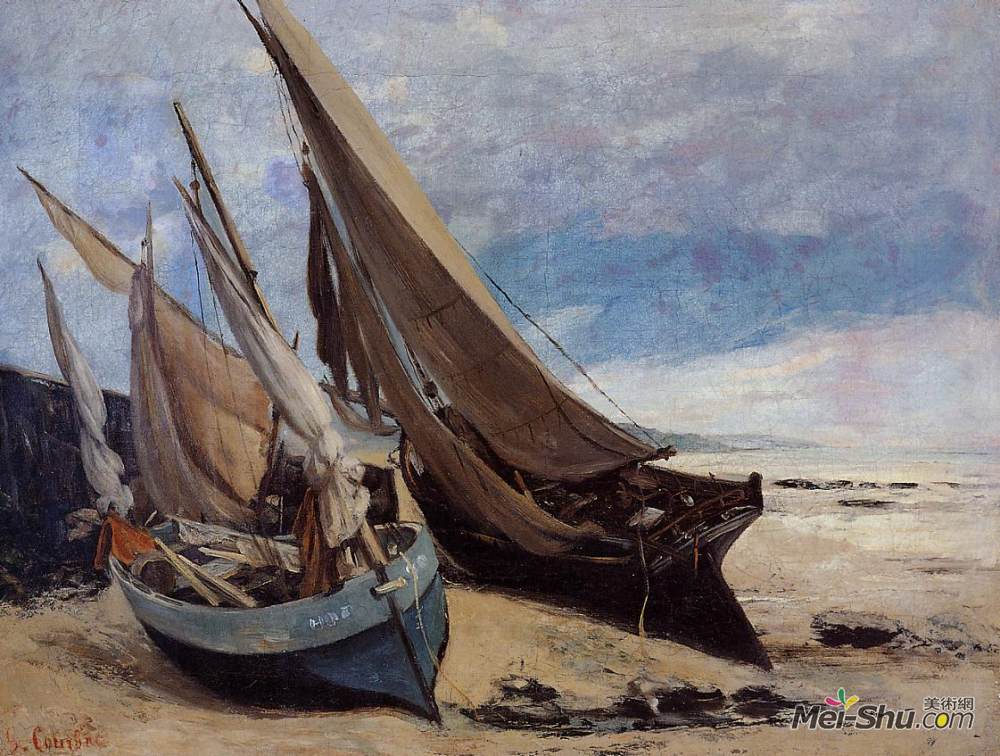 gustave courbet古斯塔夫·库尔贝油画3974《杜维尔海滩上的渔船》
