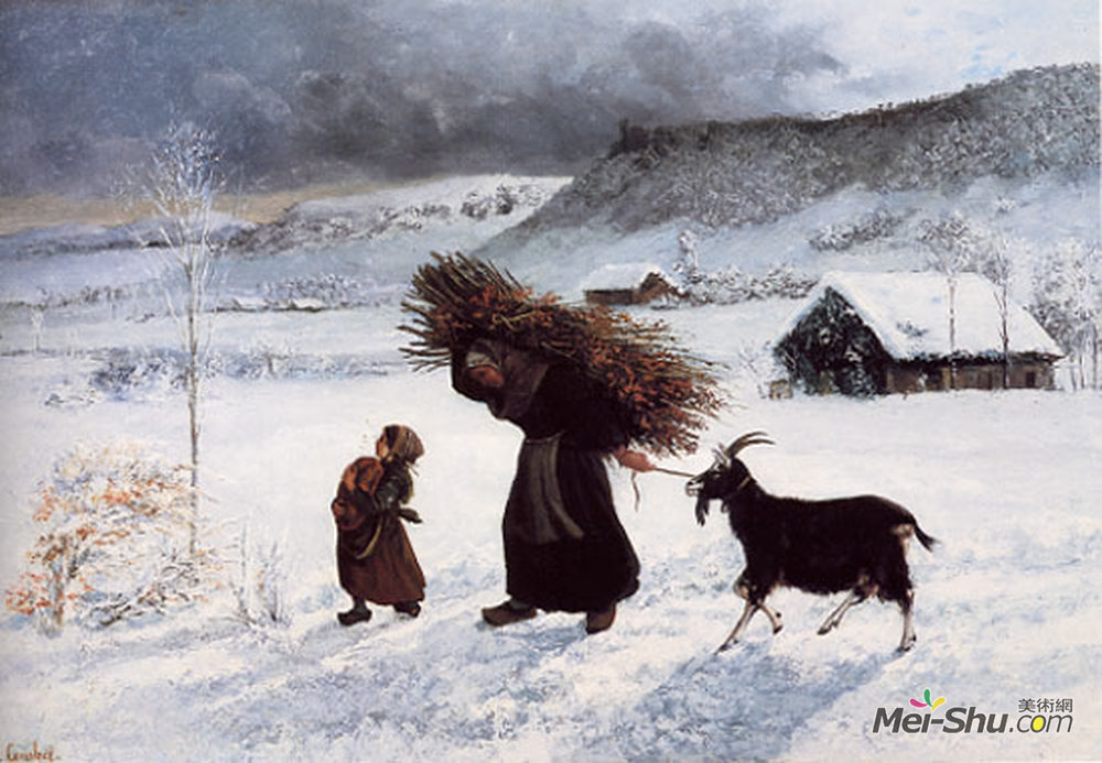 古斯塔夫·库尔贝(Gustave Courbet)高清作品《村里的可怜女人》