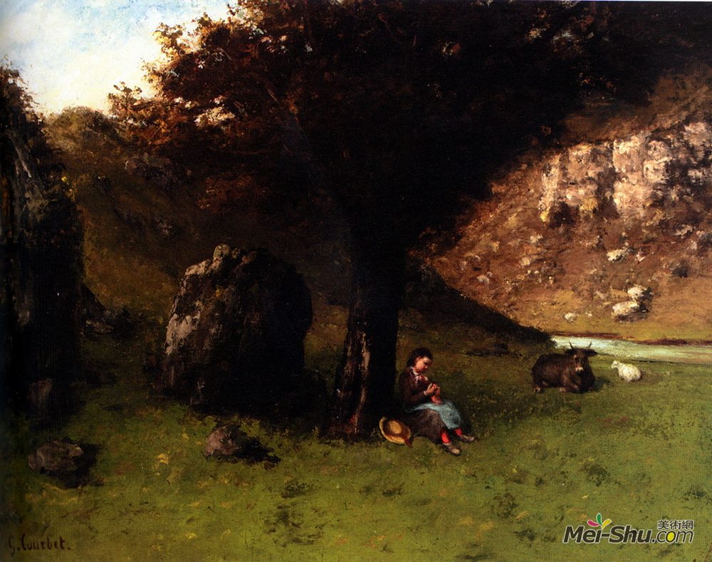 古斯塔夫·库尔贝(Gustave Courbet)高清作品《年轻的牧羊女》