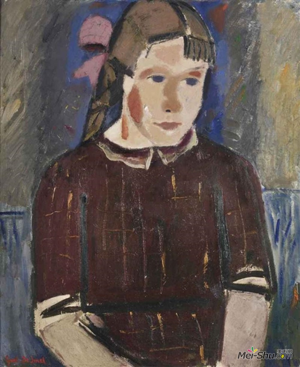 古斯塔夫德斯梅特(Gustave de Smet)高清作品《女孩与粉红丝带》