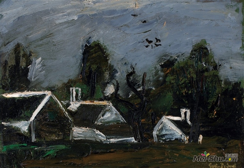 古斯塔夫德斯梅特(Gustave de Smet)高清作品《农舍景观》