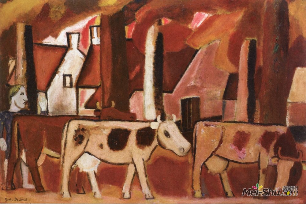 古斯塔夫德斯梅特(Gustave de Smet)高清作品《母牛走向摊位》