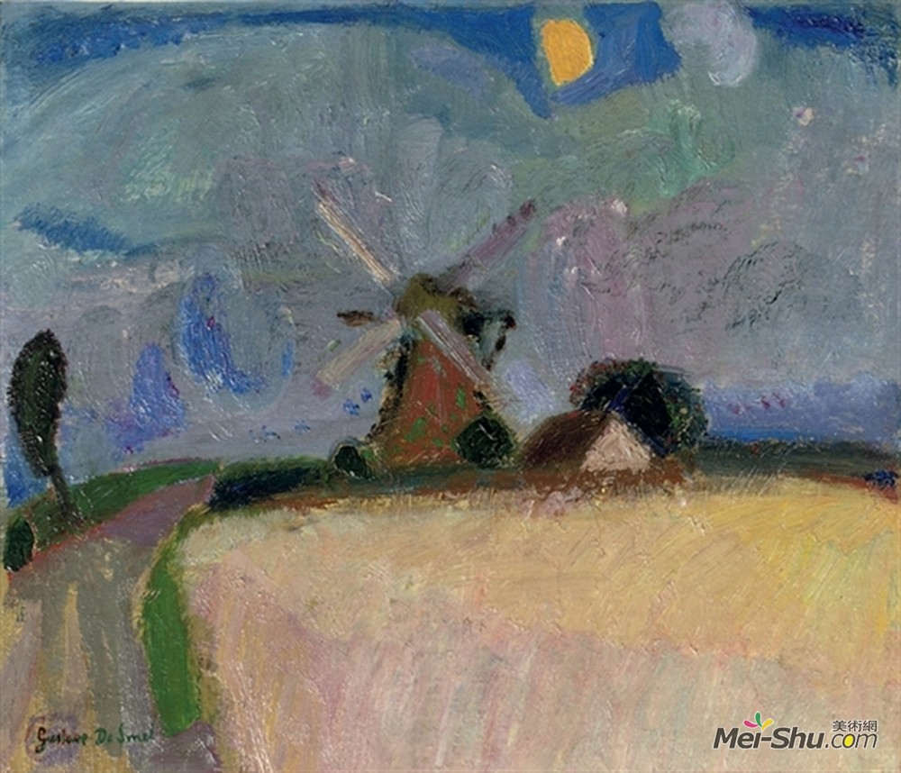 古斯塔夫德斯梅特(Gustave de Smet)高清作品《A windmill in a landscape, Het Gooi》