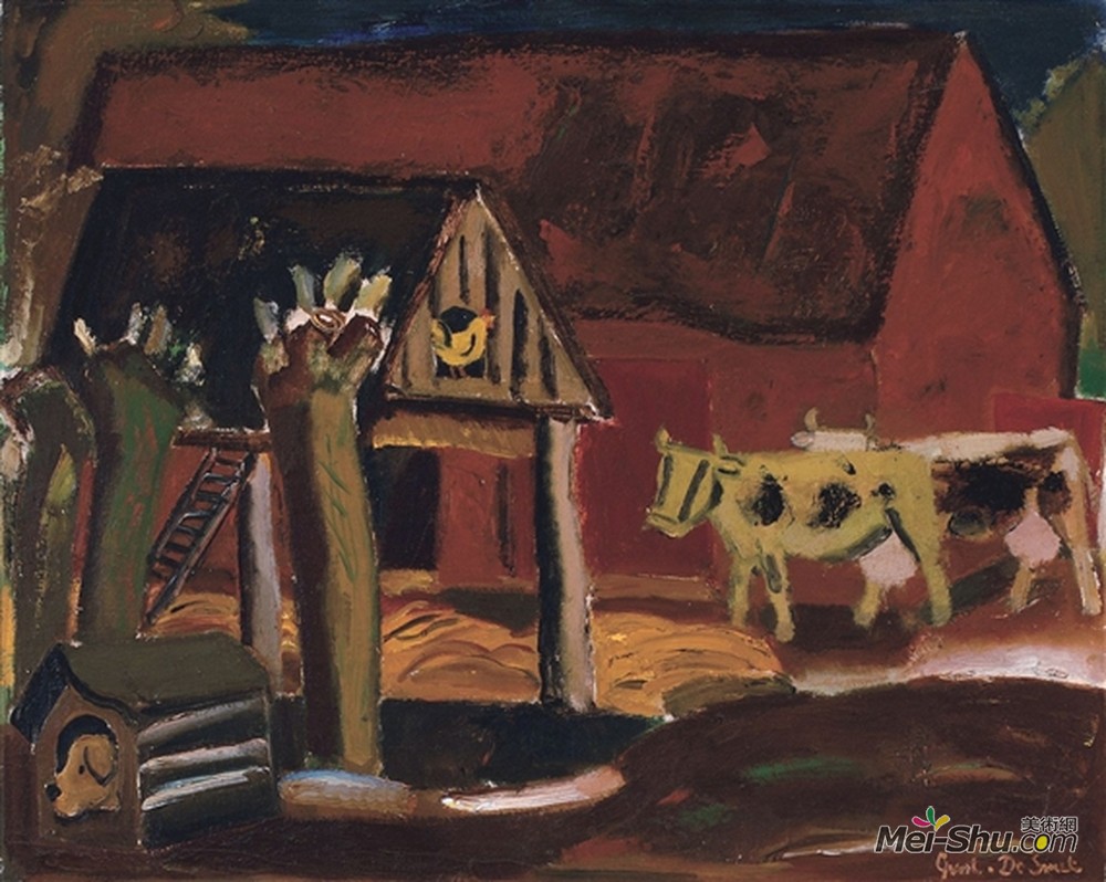 古斯塔夫德斯梅特(Gustave de Smet)高清作品《牧场畜舍》