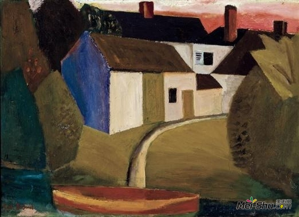 古斯塔夫德斯梅特(Gustave de Smet)高清作品《用船看村庄》