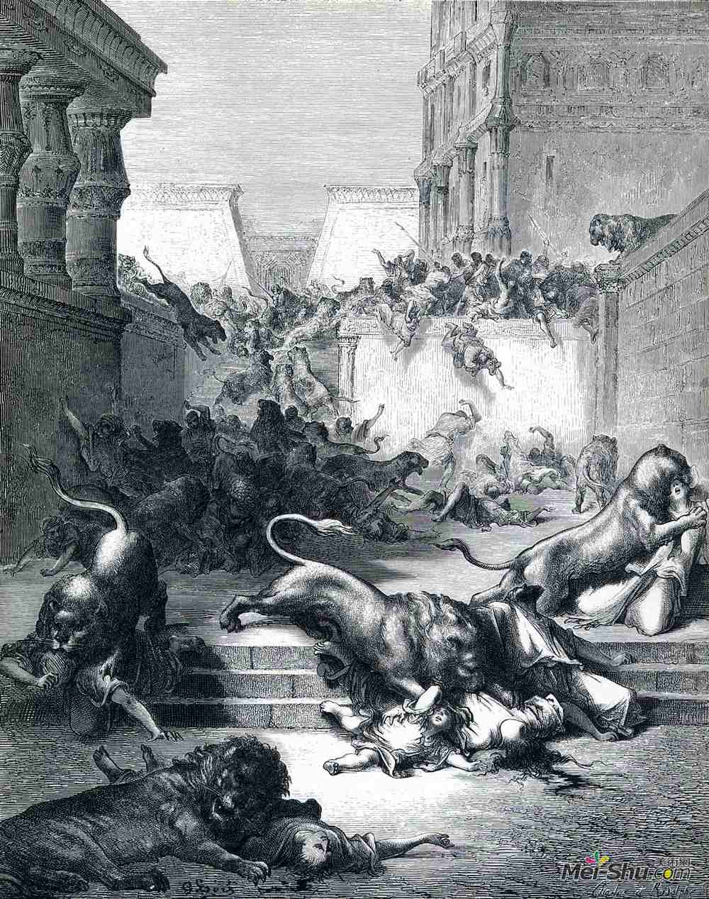 古斯塔夫·多尔(Gustave Dore)高清作品《外国人在撒马利亚被狮子会所摧毁》