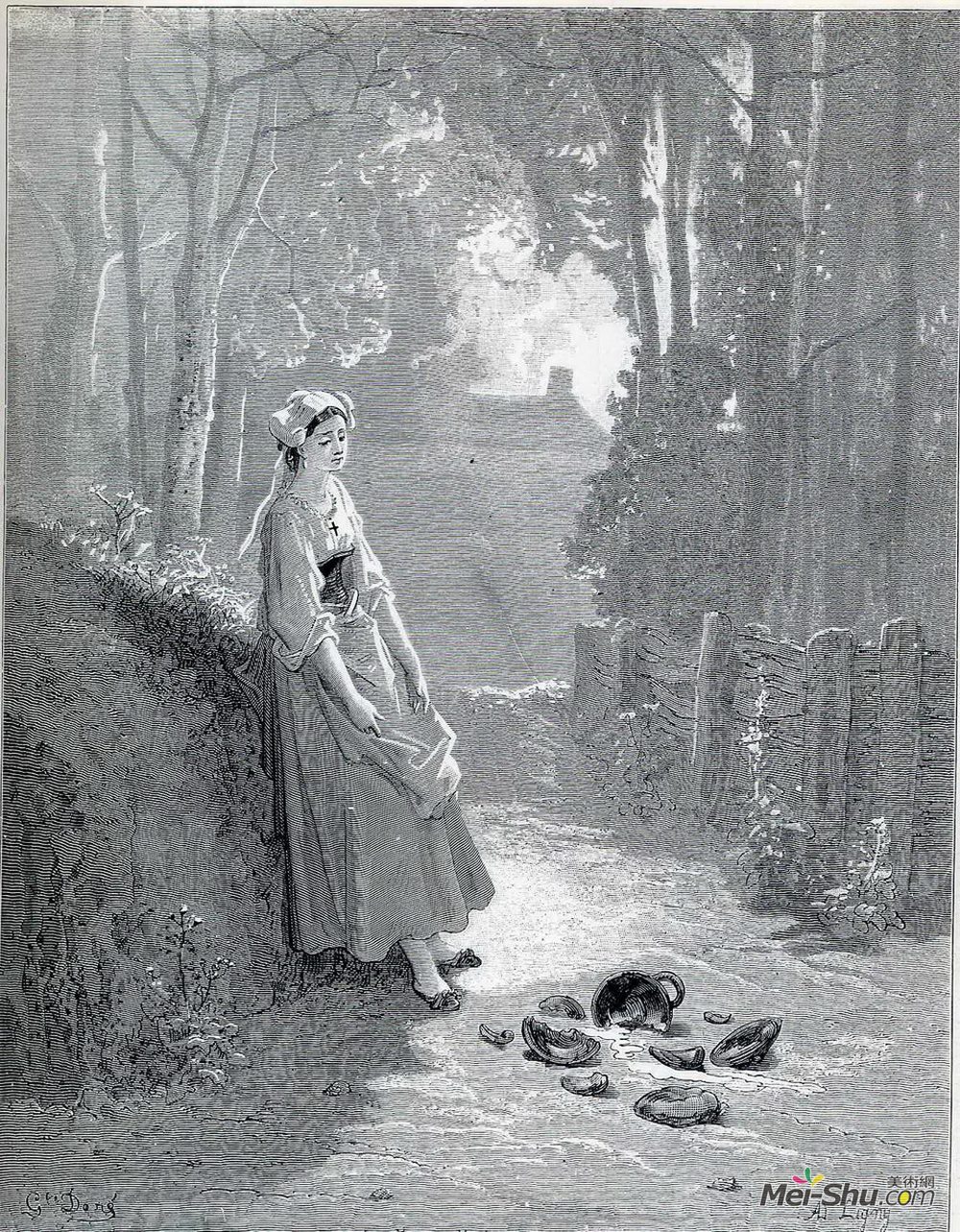 古斯塔夫·多尔(Gustave Dore)高清作品《挤奶女工和牛奶罐头的插图》