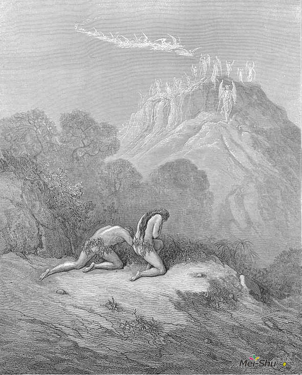 古斯塔夫·多尔(Gustave Dore)高清作品《从碧玉的天空中飘落下来的天堂乐队》