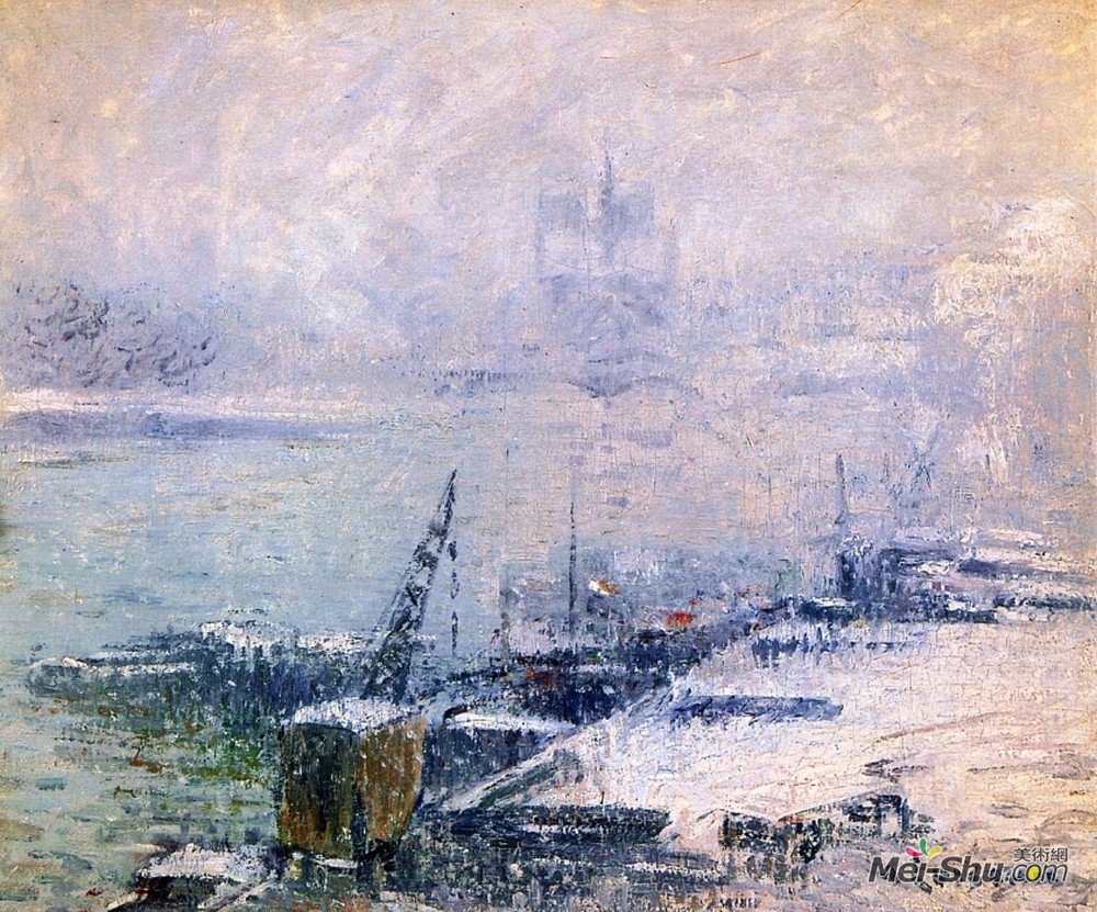 古斯塔夫·洛伊索(Gustave Loiseau)高清作品《亨利四号巴黎圣母院在雪中》