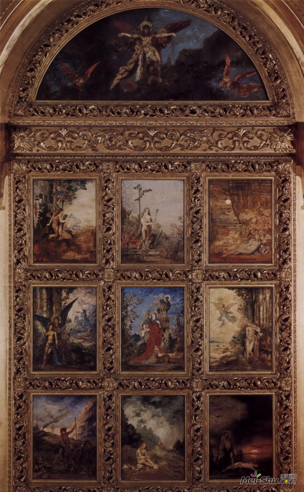 古斯塔夫·莫罗(Gustave Moreau)高清作品《人性：黄金时代描绘了来自丽芙的三个场景》