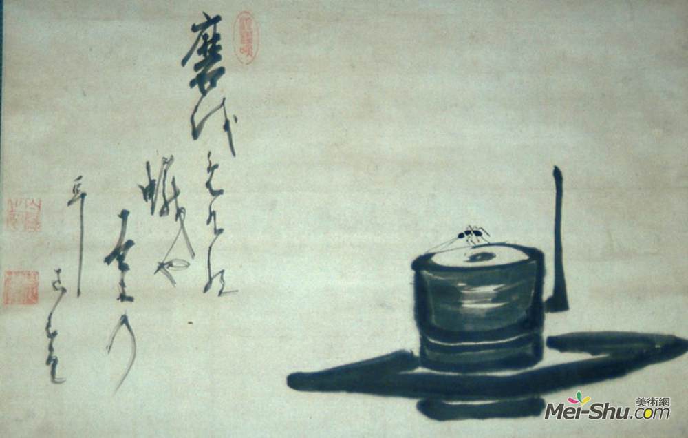 白隐慧鹤(Hakuin Ekaku)高清作品《石磨上的蚂蚁》