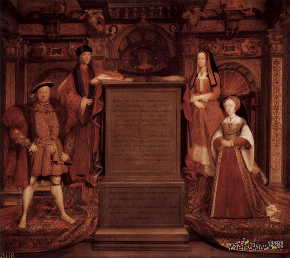 汉斯·荷尔拜因(Hans Holbein the Younger)高清作品《亨利七世，约克的伊丽莎白，亨利八世和简西摩》