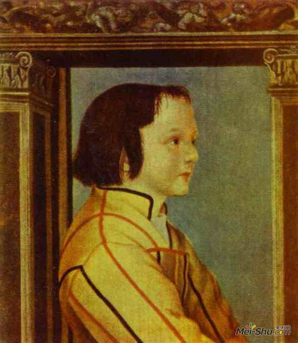 汉斯·荷尔拜因(Hans Holbein the Younger)高清作品《一个栗色头发的男孩的肖像》