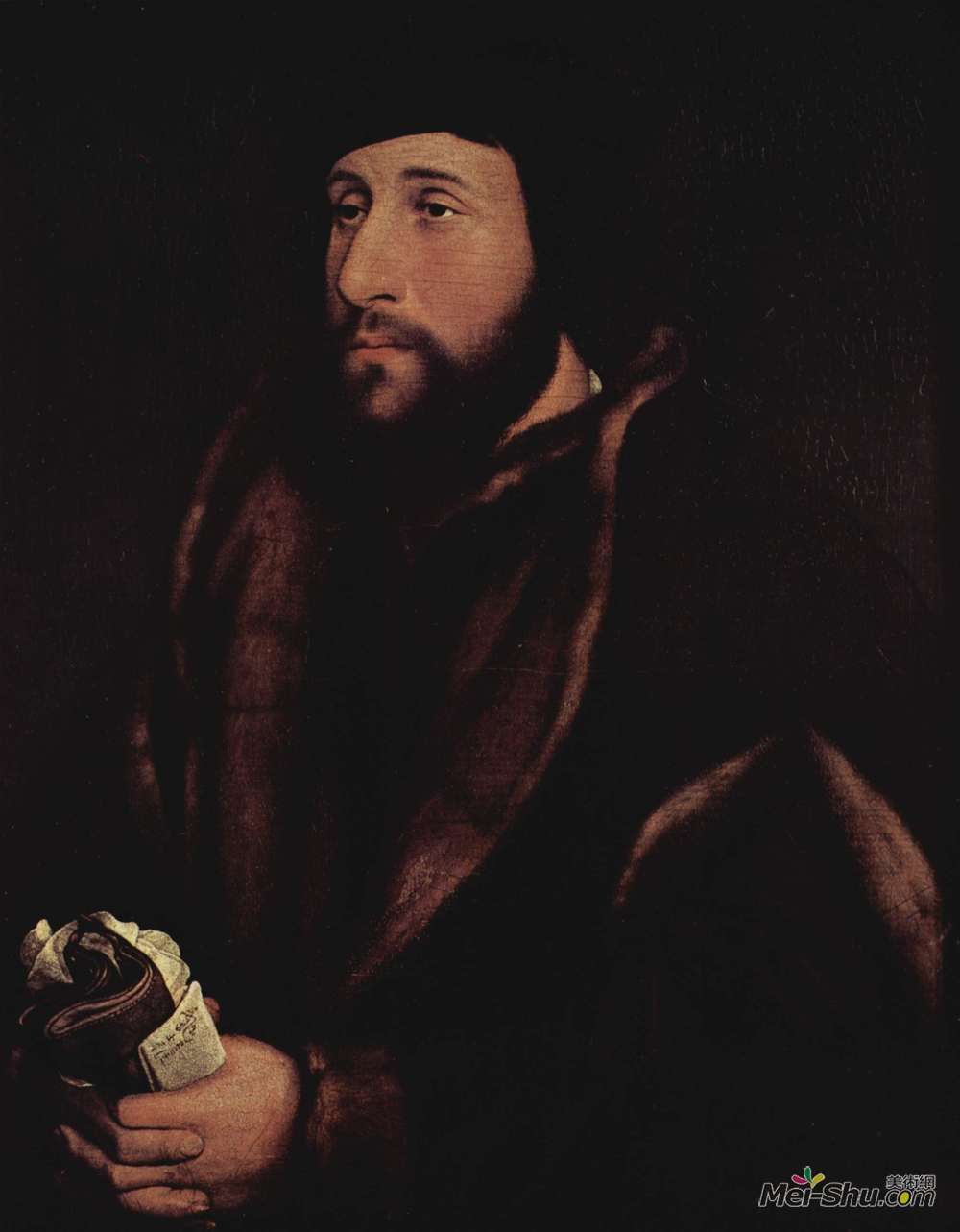 汉斯·荷尔拜因(Hans Holbein the Younger)高清作品《一个戴着字母和手套的男人的肖像》