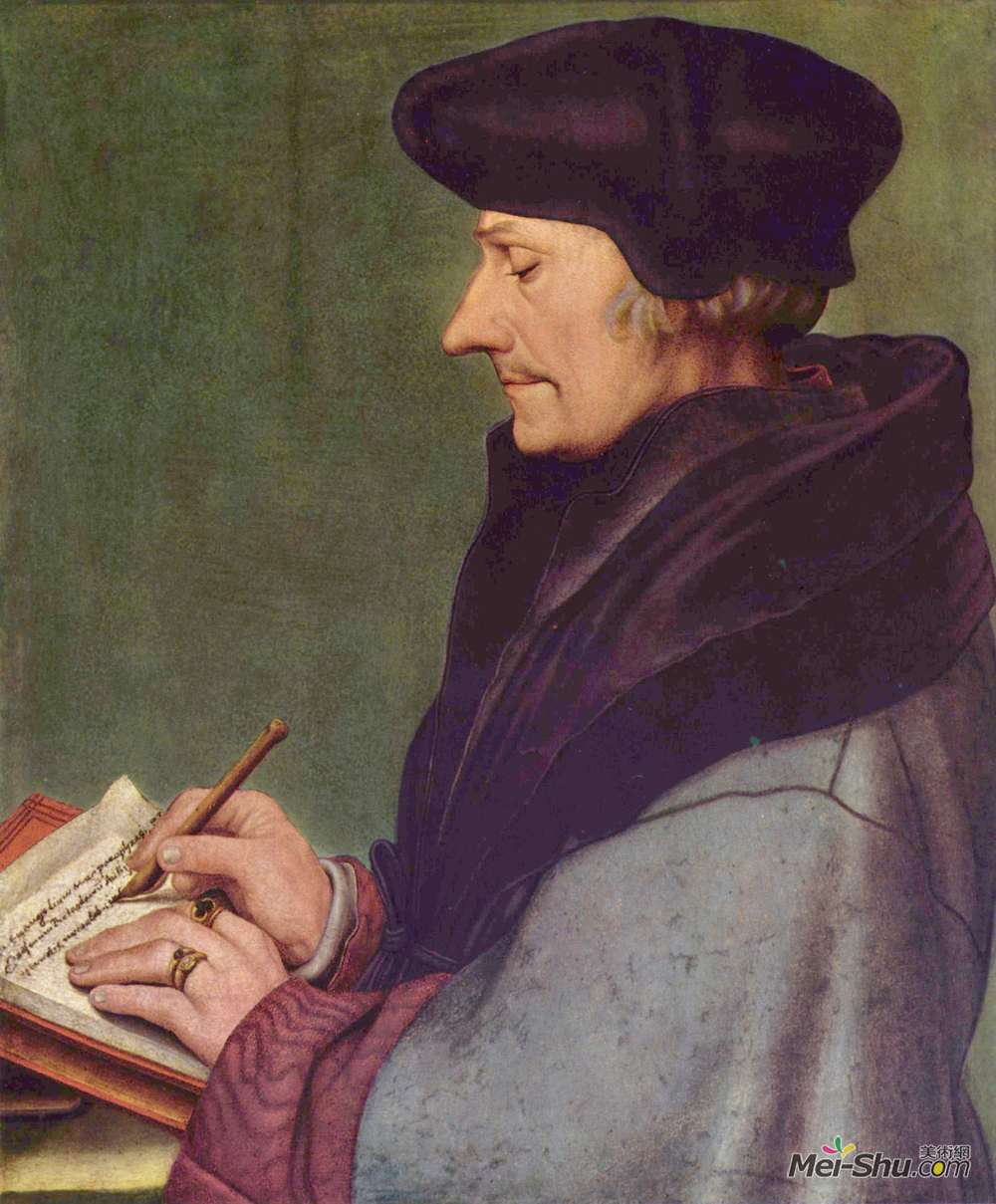 汉斯·荷尔拜因(Hans Holbein the Younger)高清作品《鹿特丹书写的伊拉斯马斯画像》