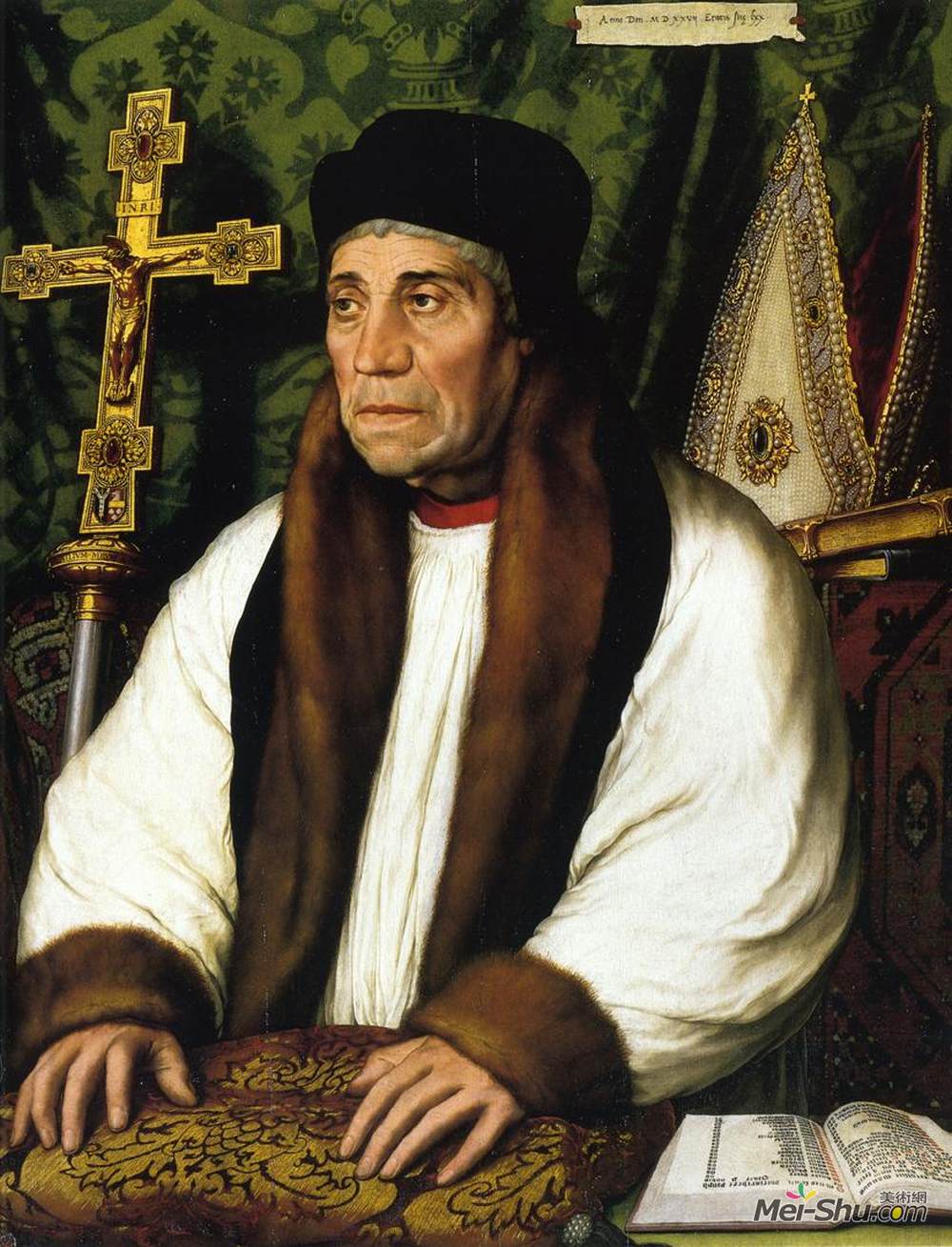汉斯·荷尔拜因(Hans Holbein the Younger)高清作品《威廉·沃纳姆，堪培伯大主教的肖像》