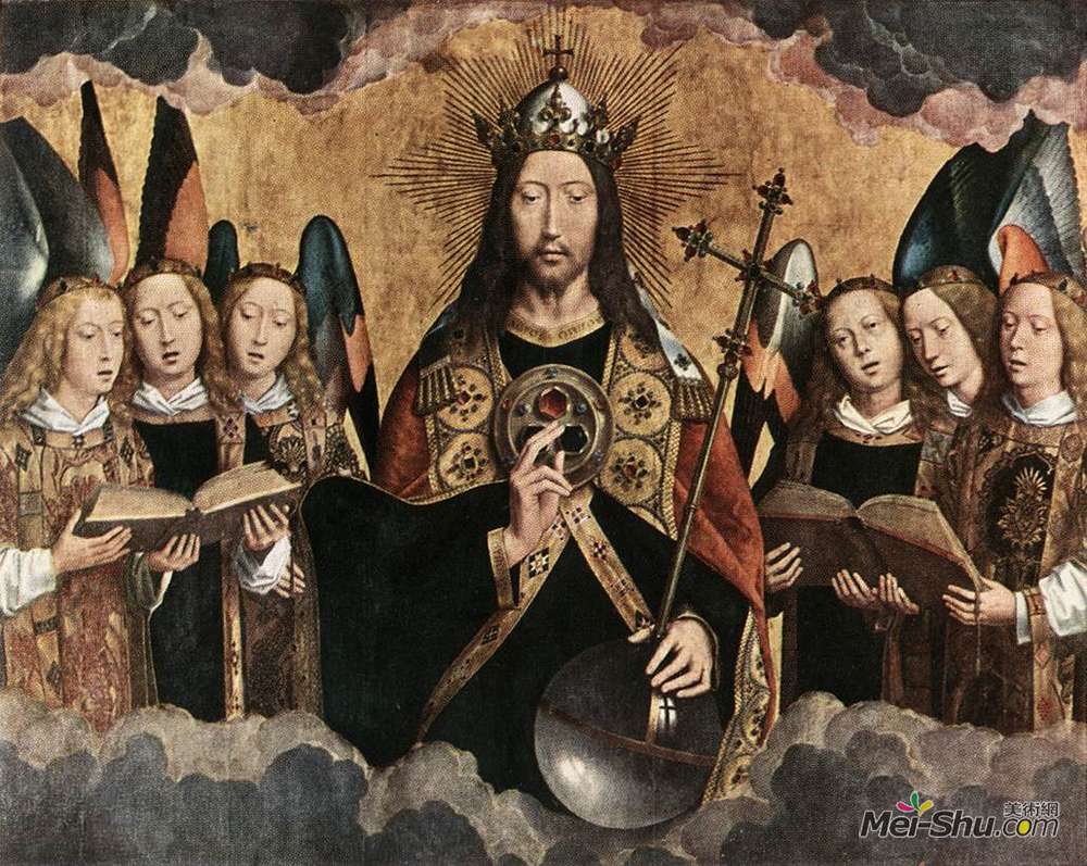 汉斯·梅姆林(Hans Memling)高清作品《基督祝福，来自库尔三联画的中央小组》