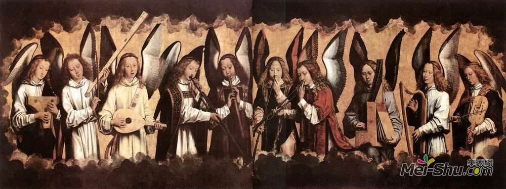 汉斯·梅姆林(Hans Memling)高清作品《五个天使演奏乐器，左手面板》