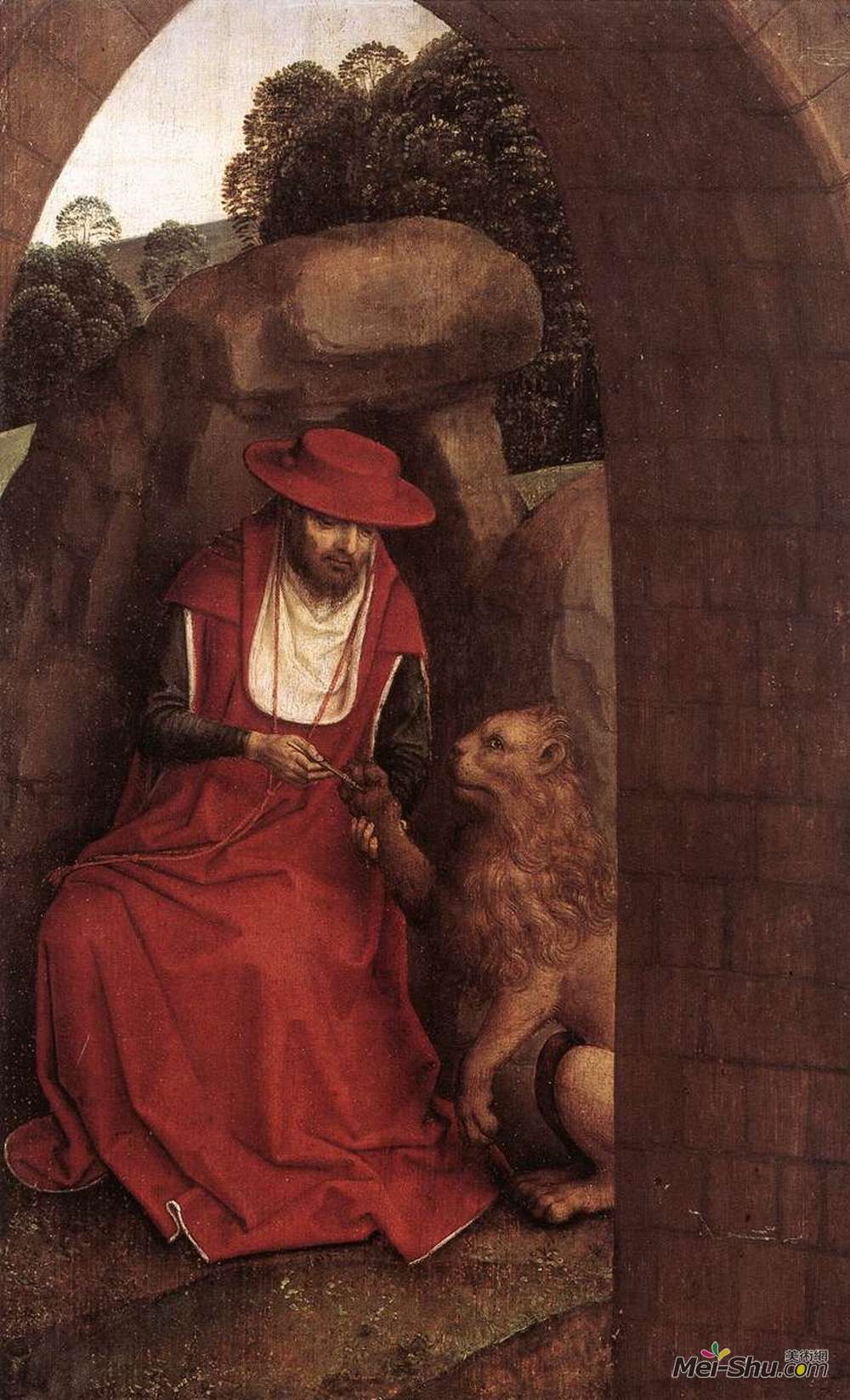 汉斯·梅姆林(Hans Memling)高清作品《圣杰罗姆与恶魔巫师》