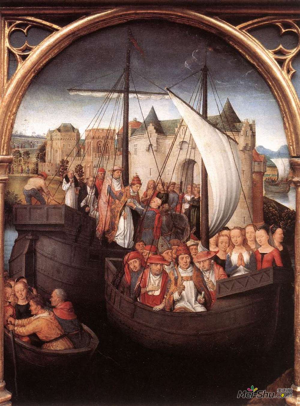 汉斯·梅姆林(Hans Memling)高清作品《The Departure of Saint Ursula from Basle, panel from The Rel》