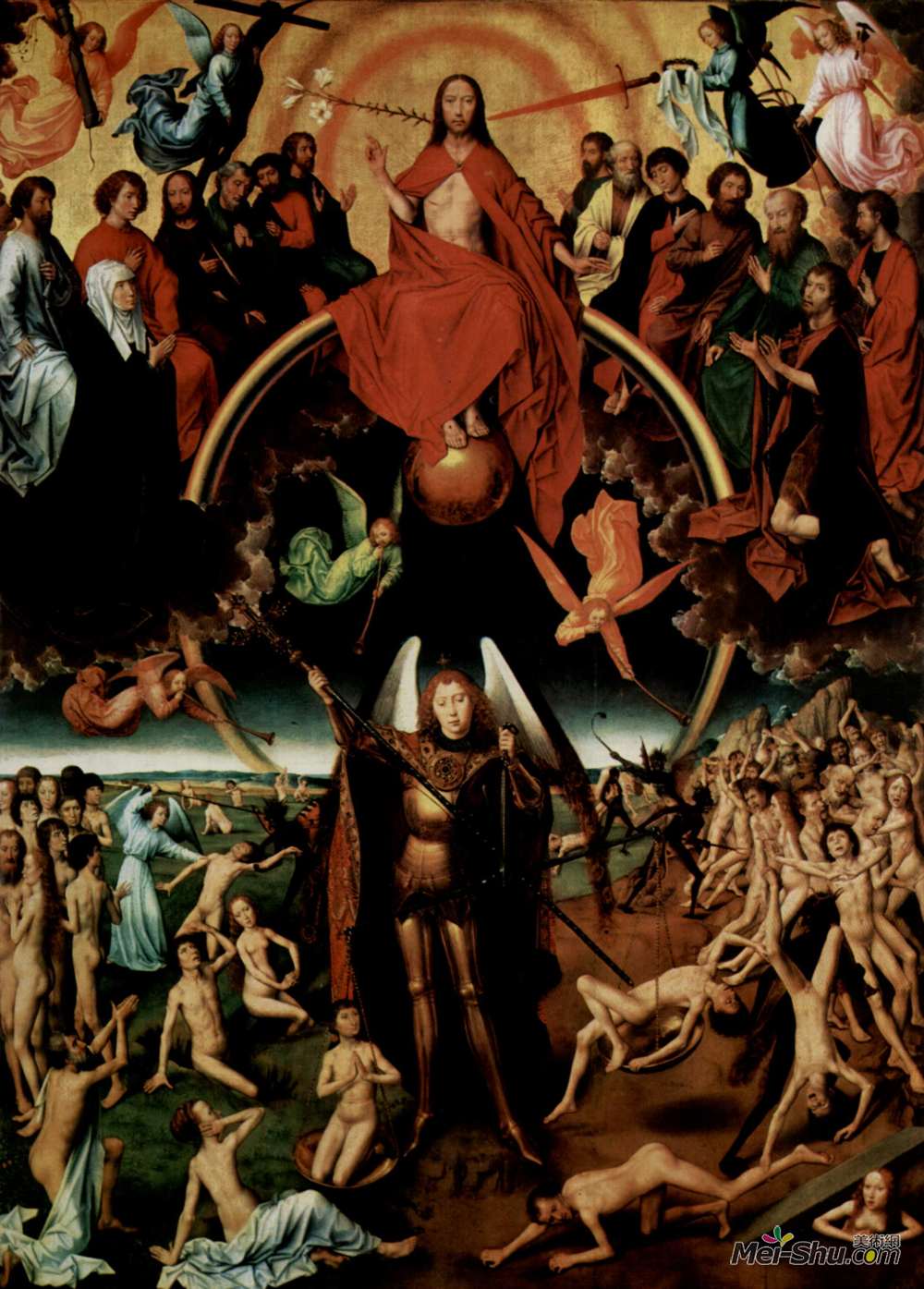 汉斯·梅姆林(Hans Memling)高清作品《The Last Judgment, triptych, central panel Maiestas Domini w》