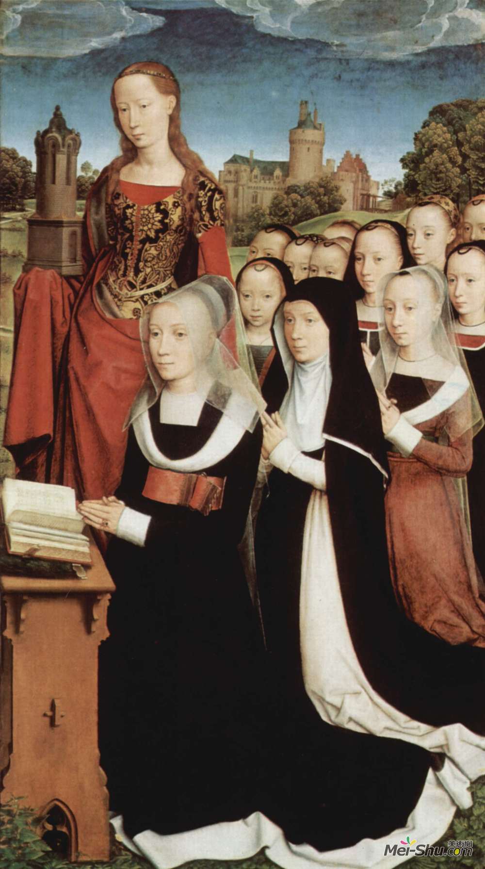 汉斯·梅姆林(Hans Memling)高清作品《Triptych of Willem Moreel, right wing, the founder Barbara v》