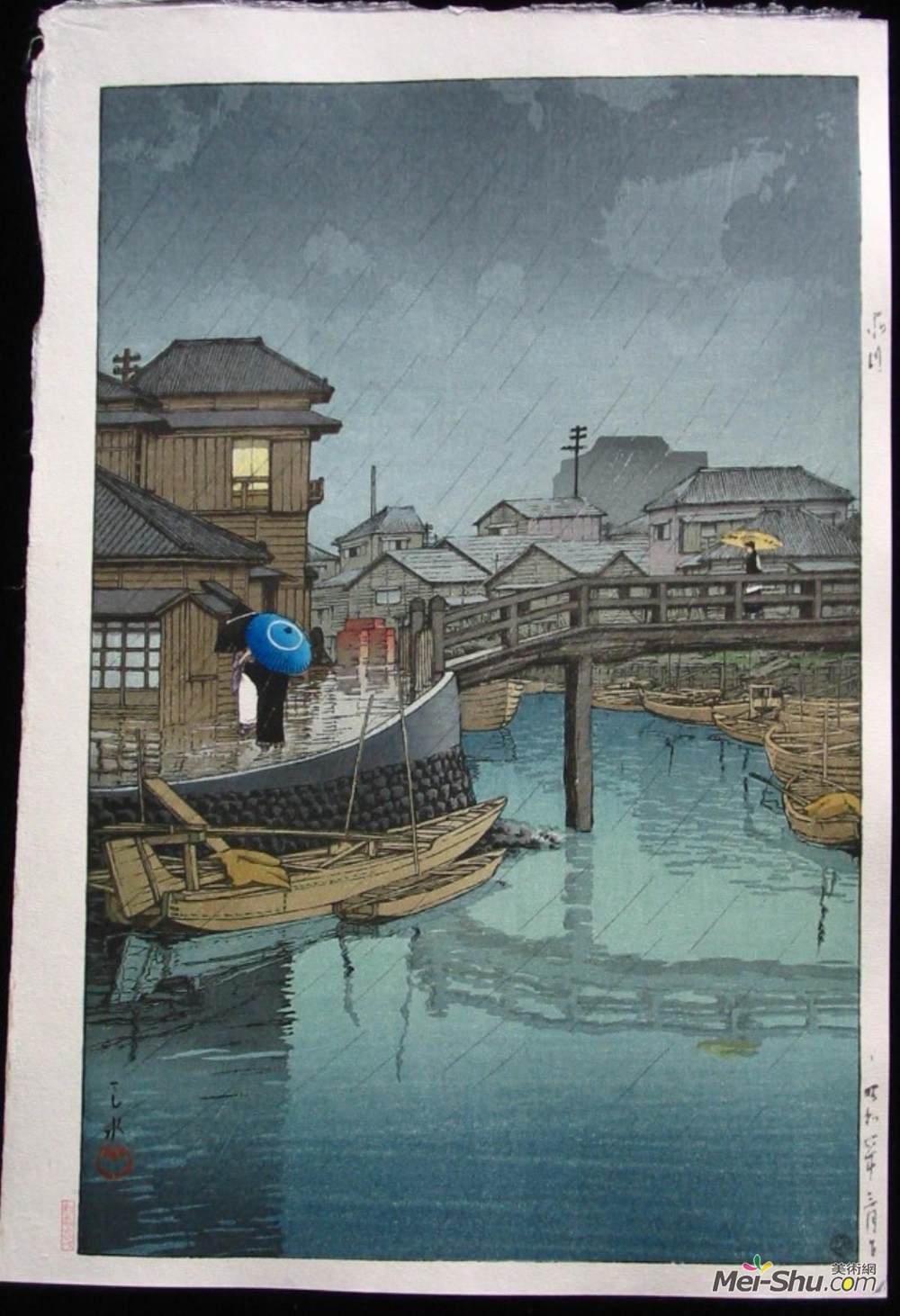 川濑巳水(Hasui Kawase)高清作品《Rainy Season at Ryoshimachi》