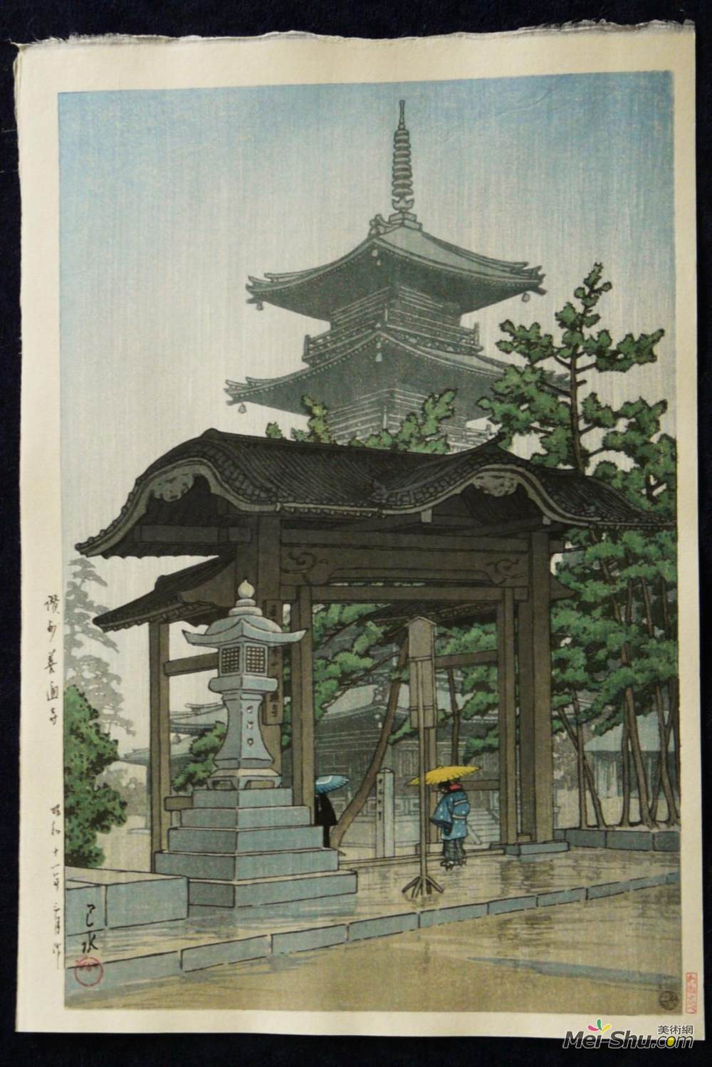 川濑巳水(Hasui Kawase)高清作品《Zenstu Temple in Sanshu》