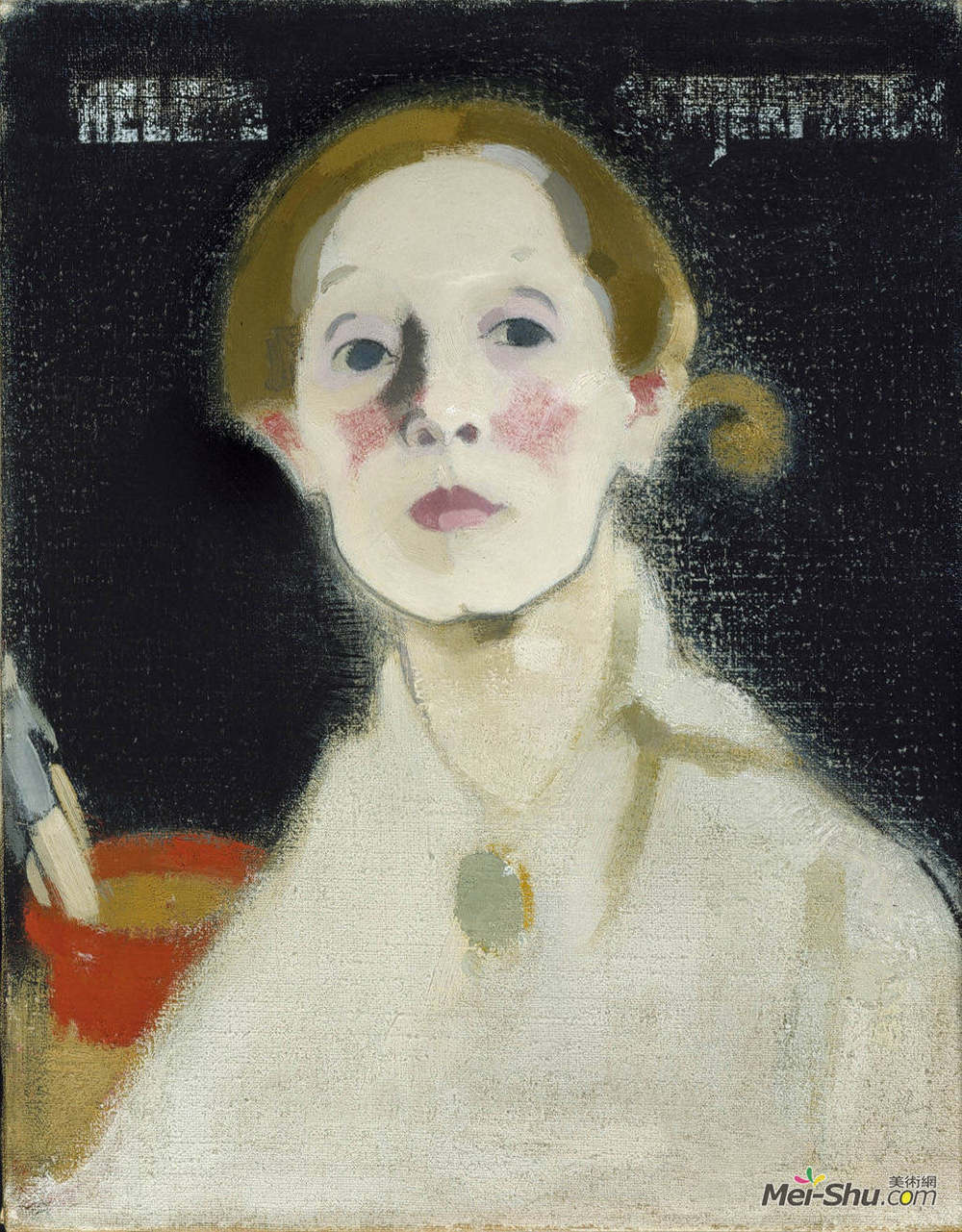 海伦·谢夫贝克(Helene Schjerfbeck)高清作品《黑色背景自画像》