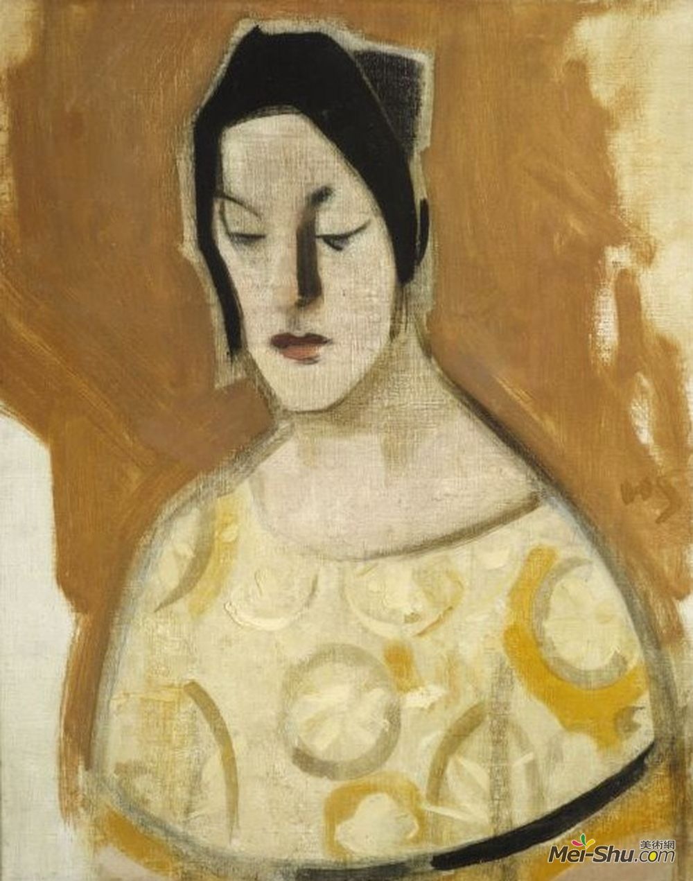 海伦·谢夫贝克(Helene Schjerfbeck)高清作品《算命先生（穿黄衣服的女人）》