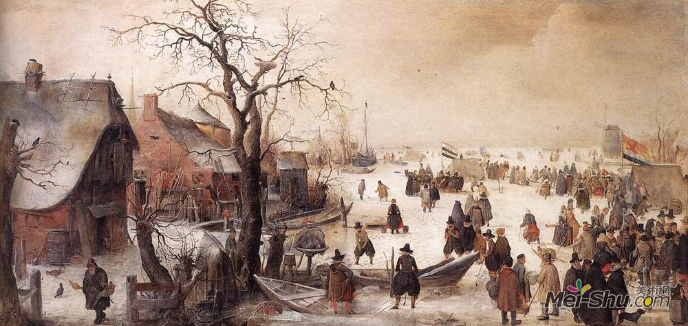 亨德里克·艾弗坎普(Hendrick Avercamp)高清作品《运河上的冬景》