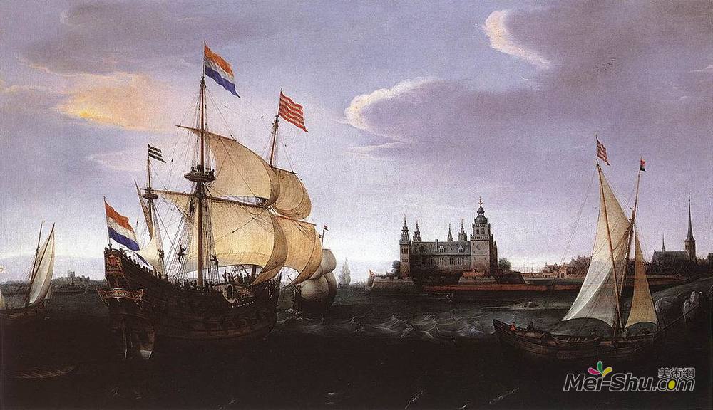 亨德里克·弗鲁姆(Hendrick Cornelisz Vroom)高清作品《荷兰三大师在克劳伯格的到来》