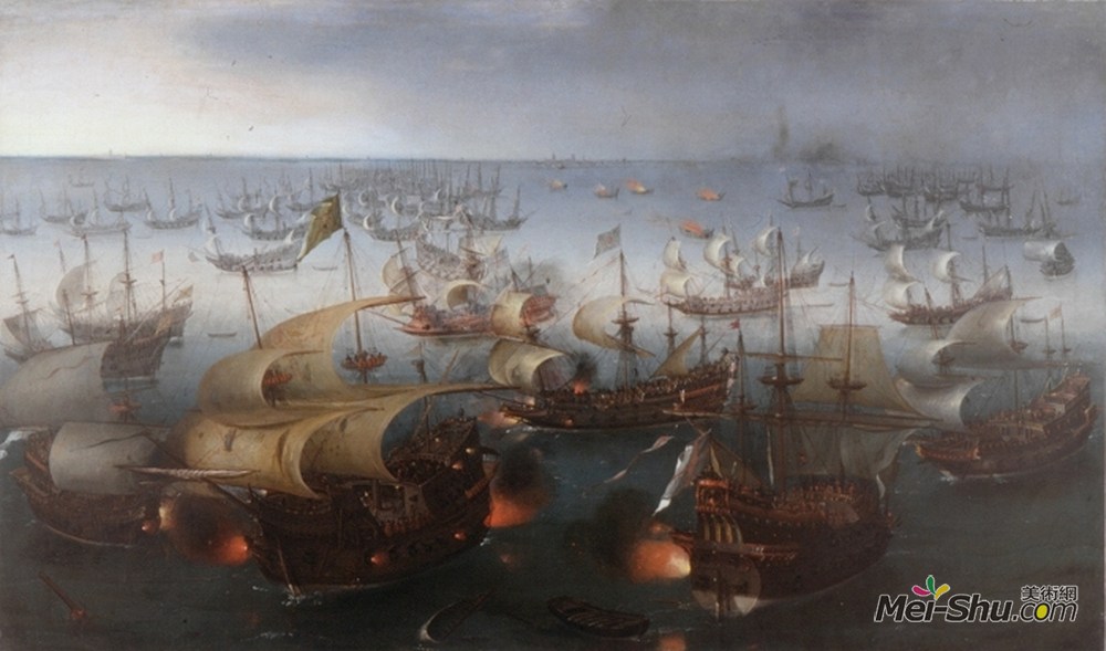 亨德里克·弗鲁姆(Hendrick Cornelisz Vroom)高清作品《与西班牙无敌舰队的战斗》