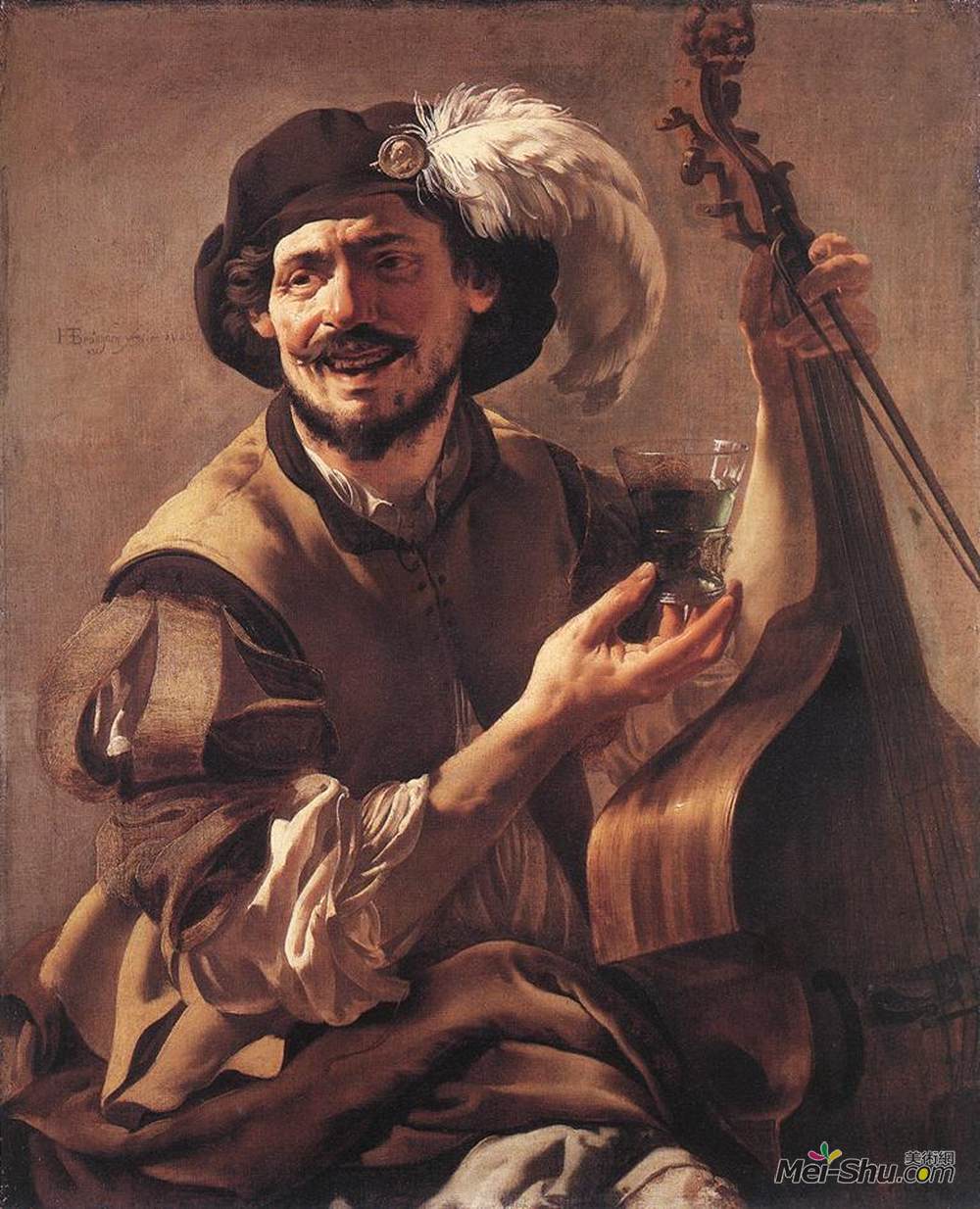 亨德里克·特布鲁根(Hendrick Terbrugghen)高清作品《与低音提琴和玻璃的笑声》