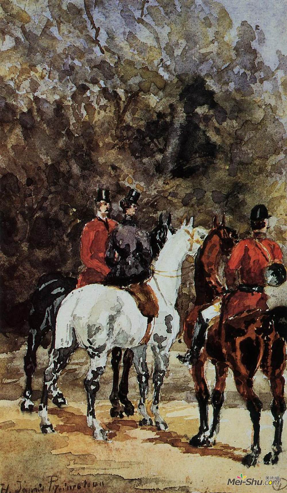 亨利·玛丽·雷蒙·德·图卢兹-劳特累克(Henri de Toulouse-Lautrec)高清作品《猎人的集合》