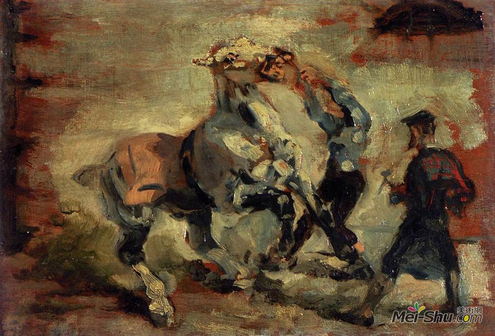 亨利·玛丽·雷蒙·德·图卢兹-劳特累克(Henri de Toulouse-Lautrec)高清作品《与新郎搏斗的马》