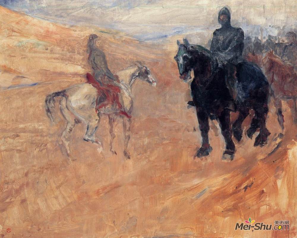 亨利·玛丽·雷蒙·德·图卢兹-劳特累克(Henri de Toulouse-Lautrec)高清作品《两个盔甲骑士》