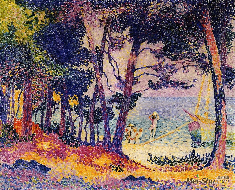 亨利·埃德蒙·克罗斯(Henri-Edmond Cross)高清作品《松树木材，普罗旺斯》