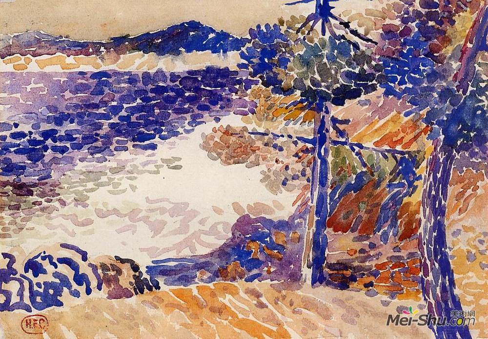 亨利·埃德蒙·克罗斯(Henri-Edmond Cross)高清作品《海边的松树》