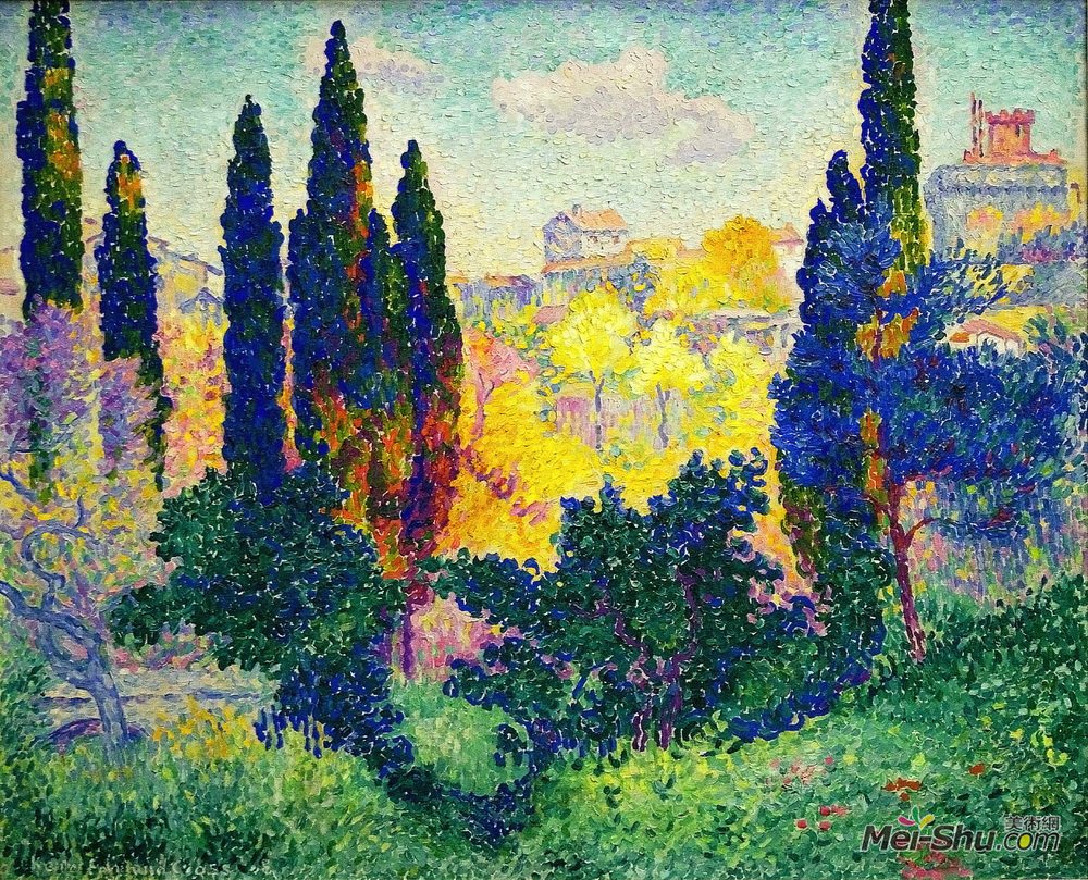 亨利·埃德蒙·克罗斯(Henri-Edmond Cross)高清作品《卡内斯的柏树》