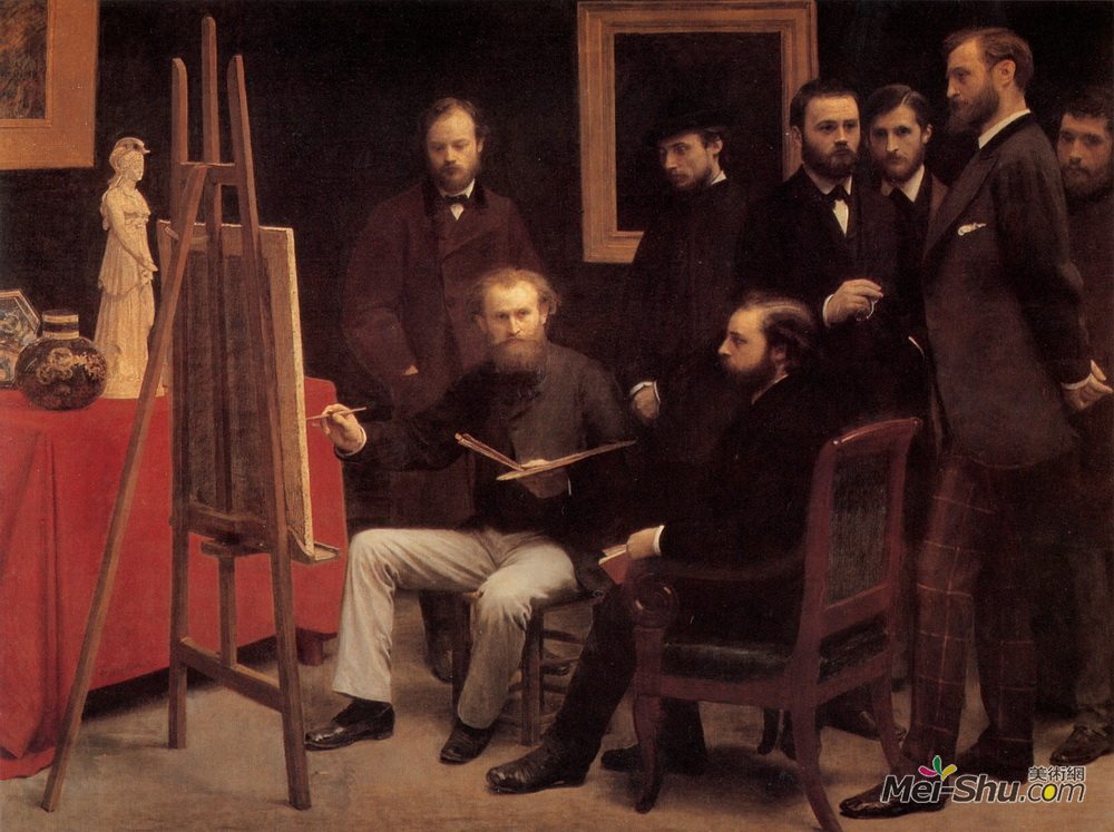 亨利·方丹·拉图尔(Henri Fantin-Latour)高清作品《A Studio in the Batignolles (Homage to Manet)》