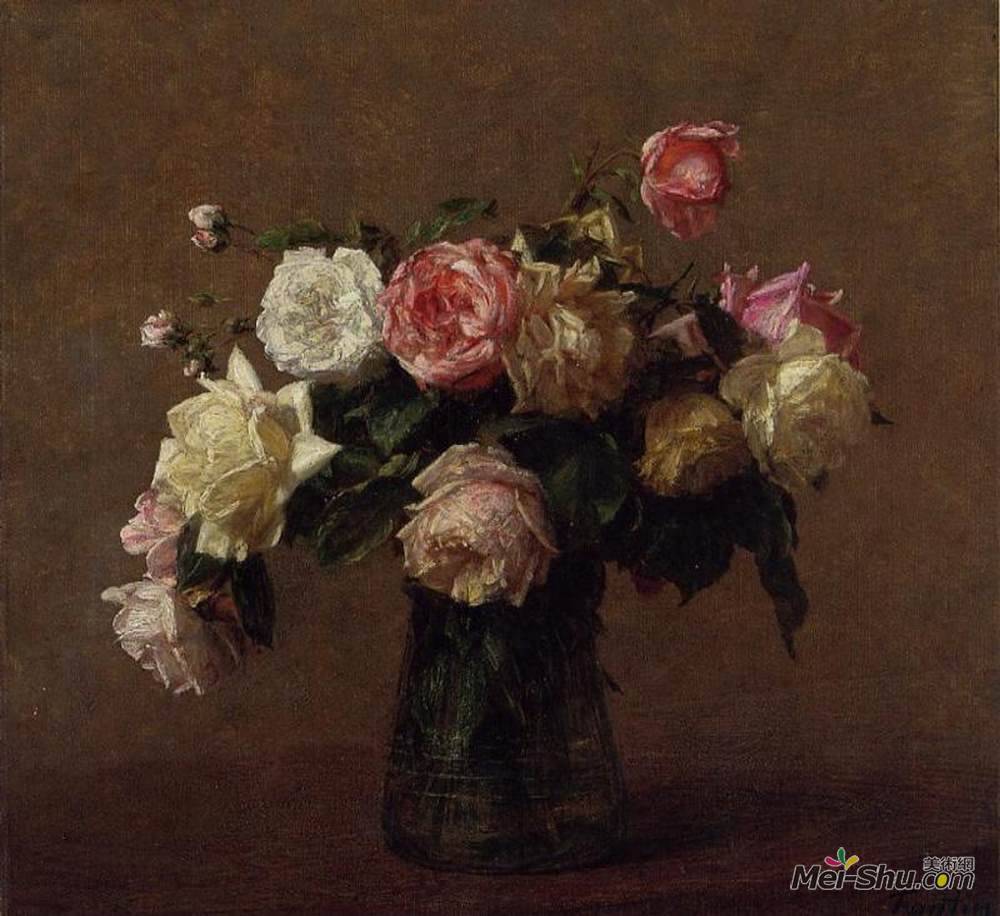 亨利·方丹·拉图尔(Henri Fantin-Latour)高清作品《一束玫瑰花》