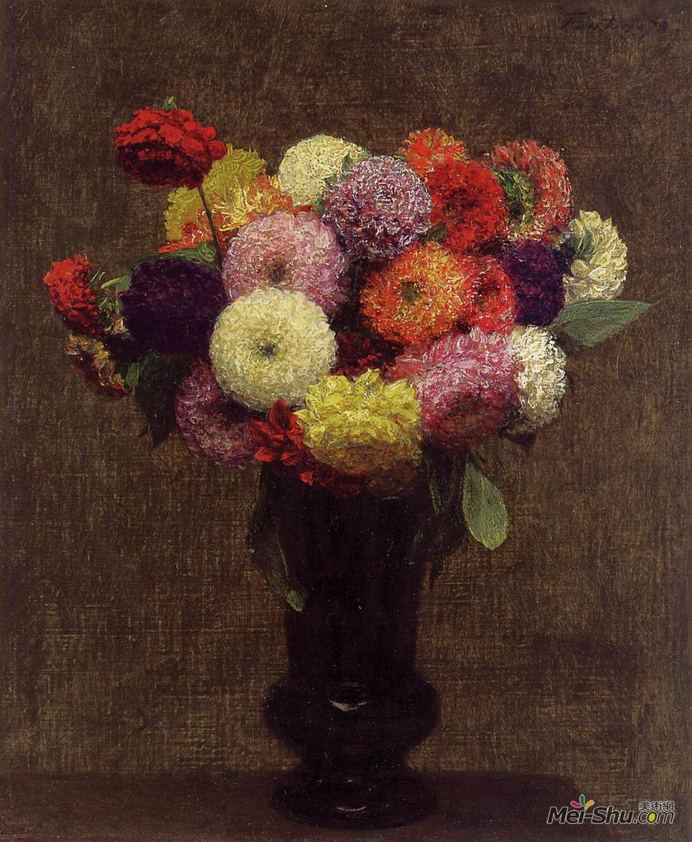 亨利·方丹·拉图尔(Henri Fantin-Latour)高清作品《大丽花》