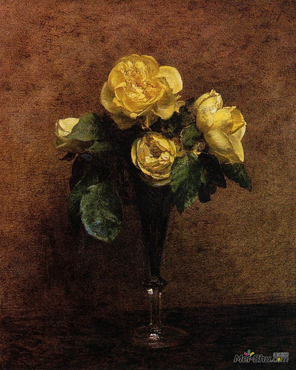 亨利·方丹·拉图尔(Henri Fantin-Latour)高清作品《Flowers Roses Marechal Neil》