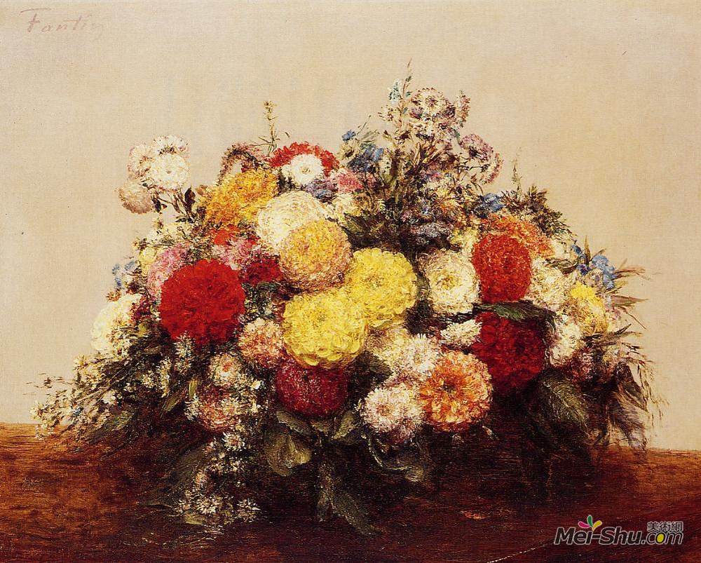 亨利·方丹·拉图尔(Henri Fantin-Latour)高清作品《大丽花花瓶》